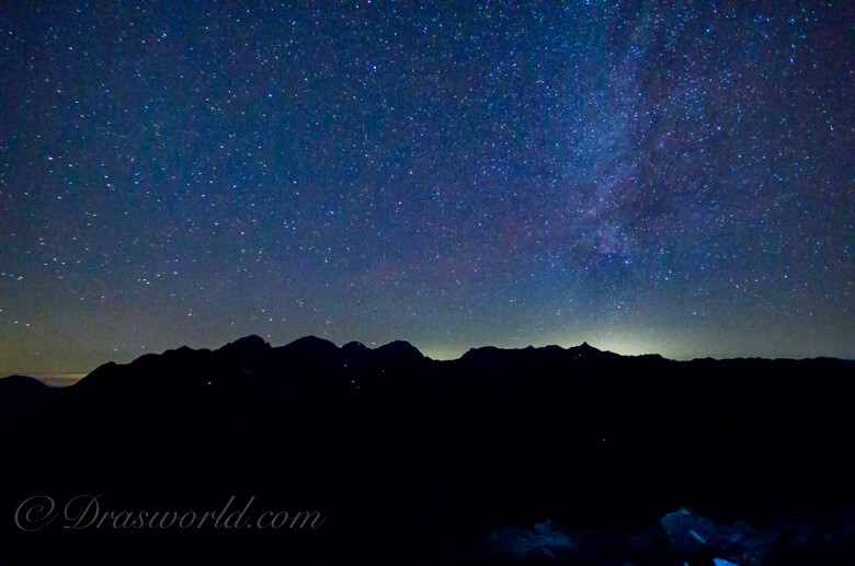 蝶ヶ岳から見る穂高連峰の星空