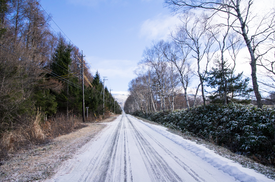 初冬の雪道