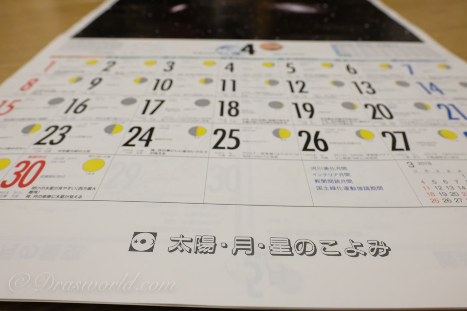 月光天文台の太陽・月・星のこよみ